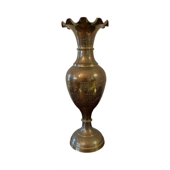 Other - Beautiful Brass Vase – 13.5” Tall | Elegant Etched Detailing | Vintage-Inspired
